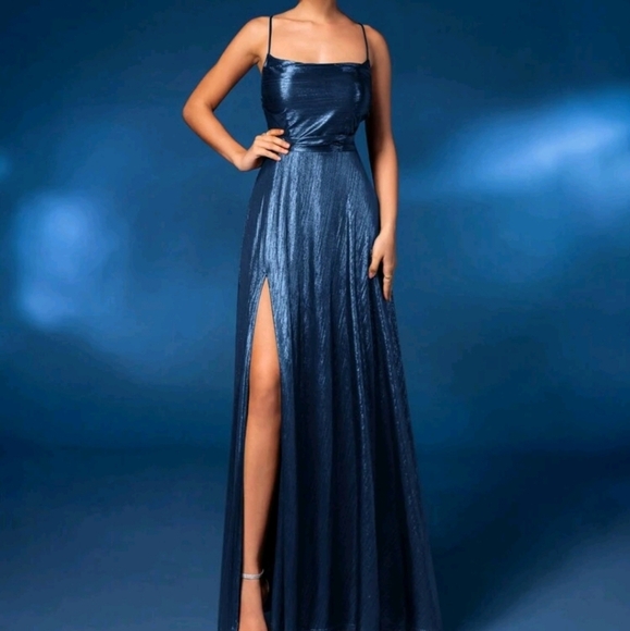 Elegant Luxurious Deep Draped Neck Backless Tie Maxi Dress With High Slit